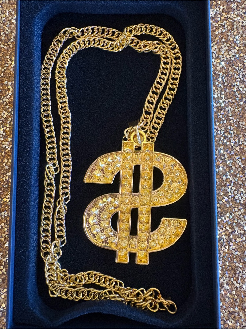 Gold-Tone NWT Pavé Crystal Dollar Sign Pendant Necklace - Men Accessories - Picture 2 of 3